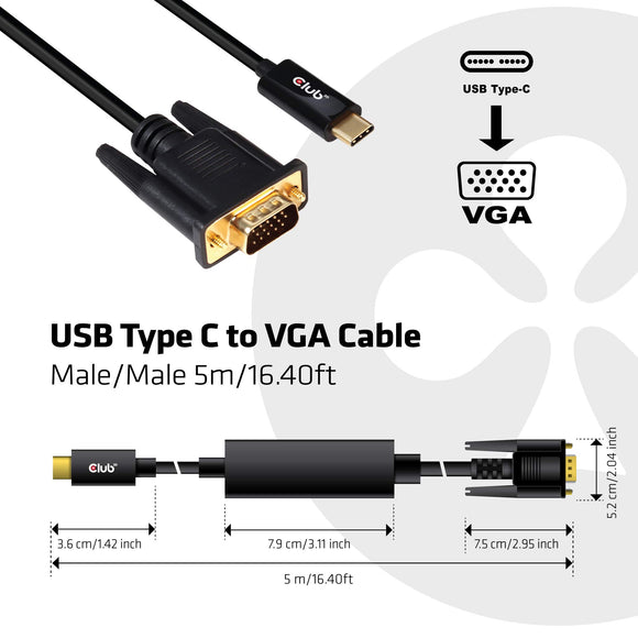 CLUB 3D B.V CAC-1512 5m USB Type C to Vga Cable Cabl