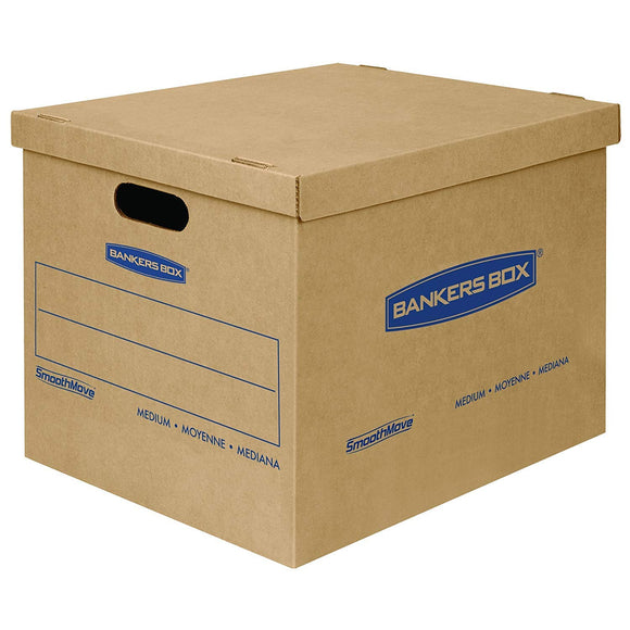 Bankers Box SmoothMove Classic Moving Boxes, Tape-Free Assembly, Easy Carry Handles, Medium, 18 x 15 x 14 Inches, (7717201)