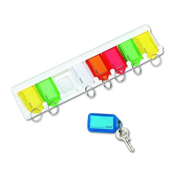 PM Company SecurIT Eight Key Wall Rack, 10.5 x 2.5 Inches, White/Multi-Colored Tags, 10/Carton (04991)