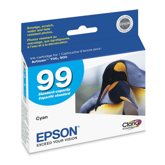 Epson T099220-S T099 Clarian Cyan Ink Cartridge, Standard Capacity, with Sensormatic/Artisan 700, 800 Ink