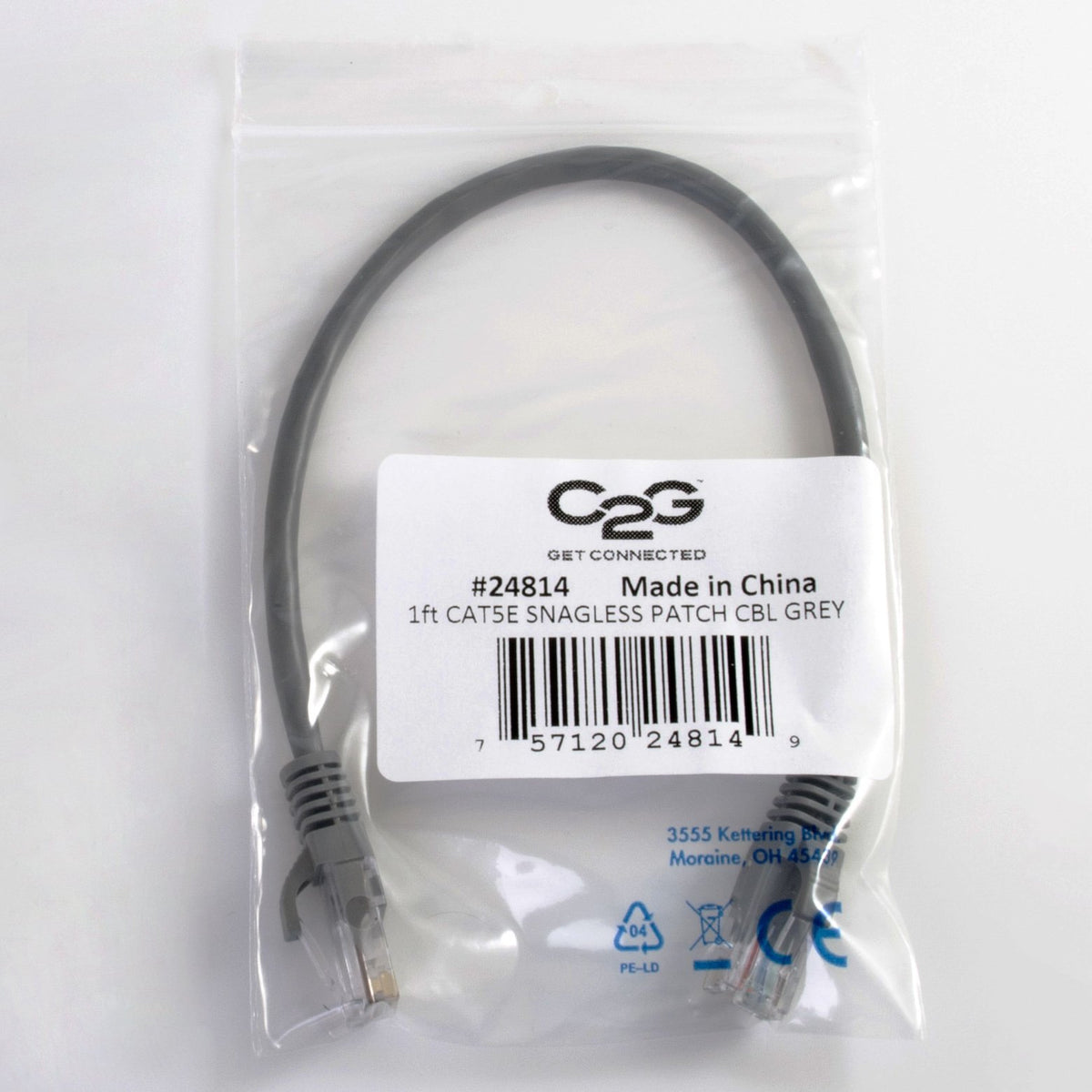 C2G 15187 Cat5e Snagless Unshielded (UTP) Network Patch Cable, Gray (5 Feet)
