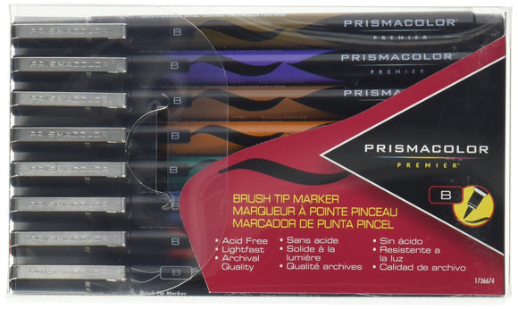 PRISMACOLOR PREMIER Marker Art, Brush Tip Marker, Box of 8, Assorted Colours (1736674)
