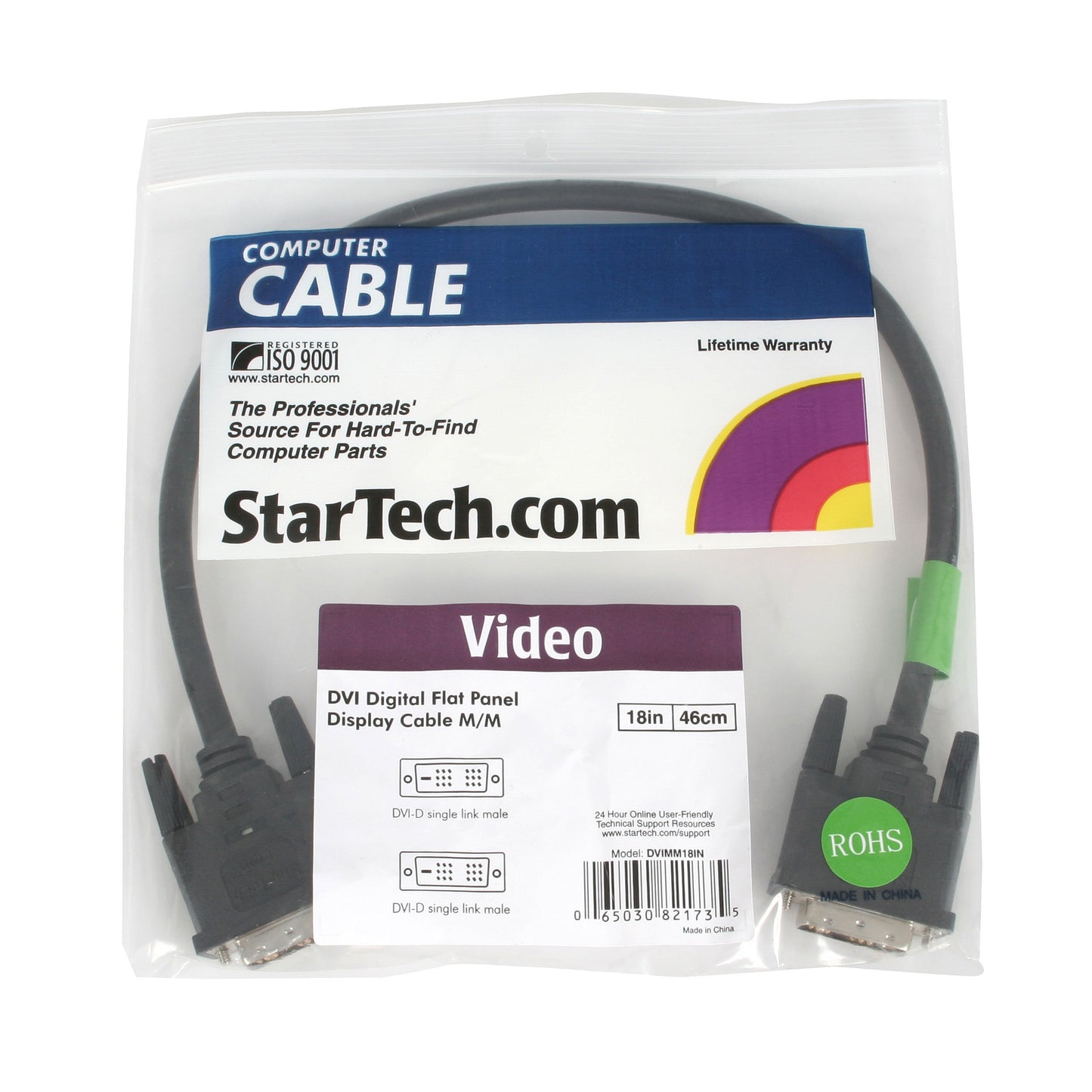 StarTech.com DVIMM18IN 18-Inch Single Link LCD Flat Panel Monitor DVI-D Cable, M/M