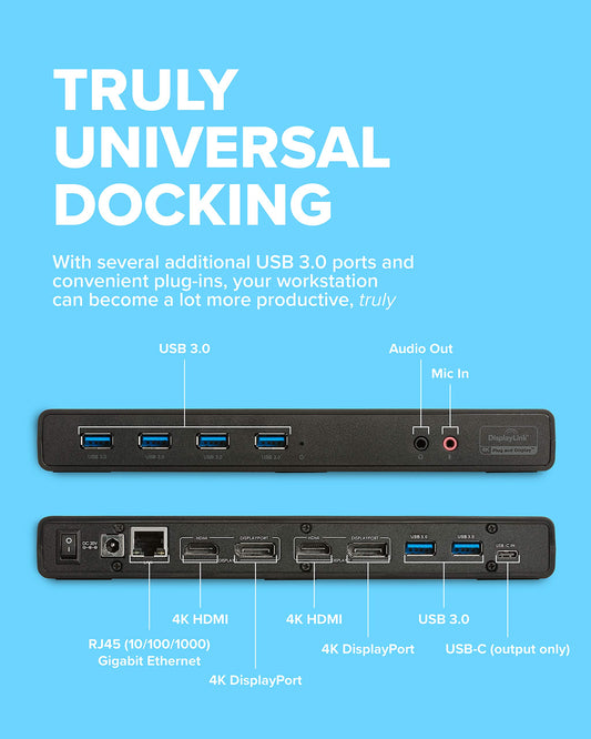 VisionTek VT5000 Dual 4K Thunderbolt 3 Monitor Laptop Docking Station, 87W Power Delivery, Plug and Play, HDMI, DisplayPort, USB 3.0 Ports, RJ45 Gigabit Ethernet, VGA (901227)