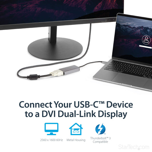 StarTech.com USB 3.1 Type-C to Dual Link DVI-D Adapter - 2560 x 1600 - Active USB-C to DVI Video Adapter Converter (CDP2DVIDP)