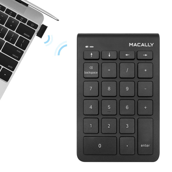 Macally 2.4G Wireless Numeric Keypad Keyboard for Laptop, Apple Mac iMac MacBook Pro/Air, Windows PC, or Desktop Computer with USB Receiver 22 Key Slim Number Pad Numerical Numpad - Black