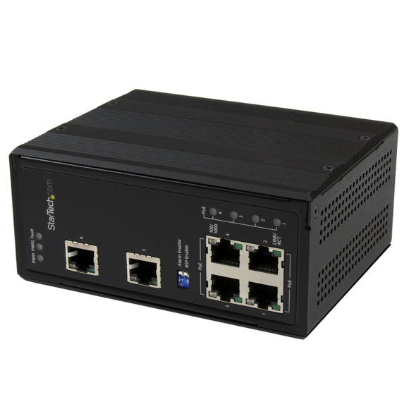 StarTech.com 6 Port Unmanaged Industrial Gigabit Ethernet Switch w/ 4 PoE+ Ports & Voltage Regulation - DIN Rail/Wall Mountable PoE Switch (IES61002POE)