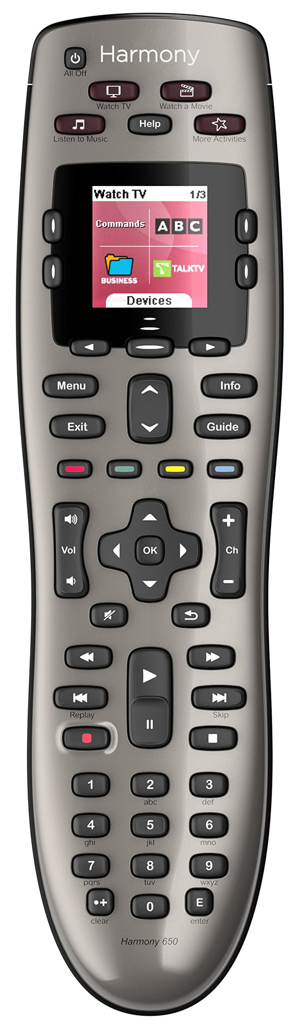 Refurbished Logitech Harmony 650 Infrared All in One Remote Control, Universal Remote Logitech, Programmable Remote (Silver)