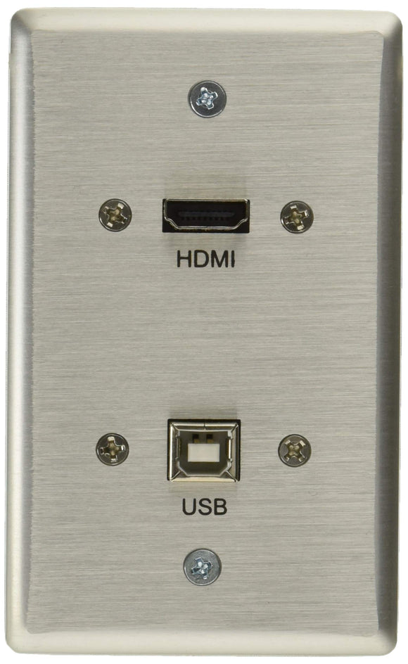 C2G 39874 HDMI and USB Pass Through Single Gang Wall Plate, Brushed Aluminum