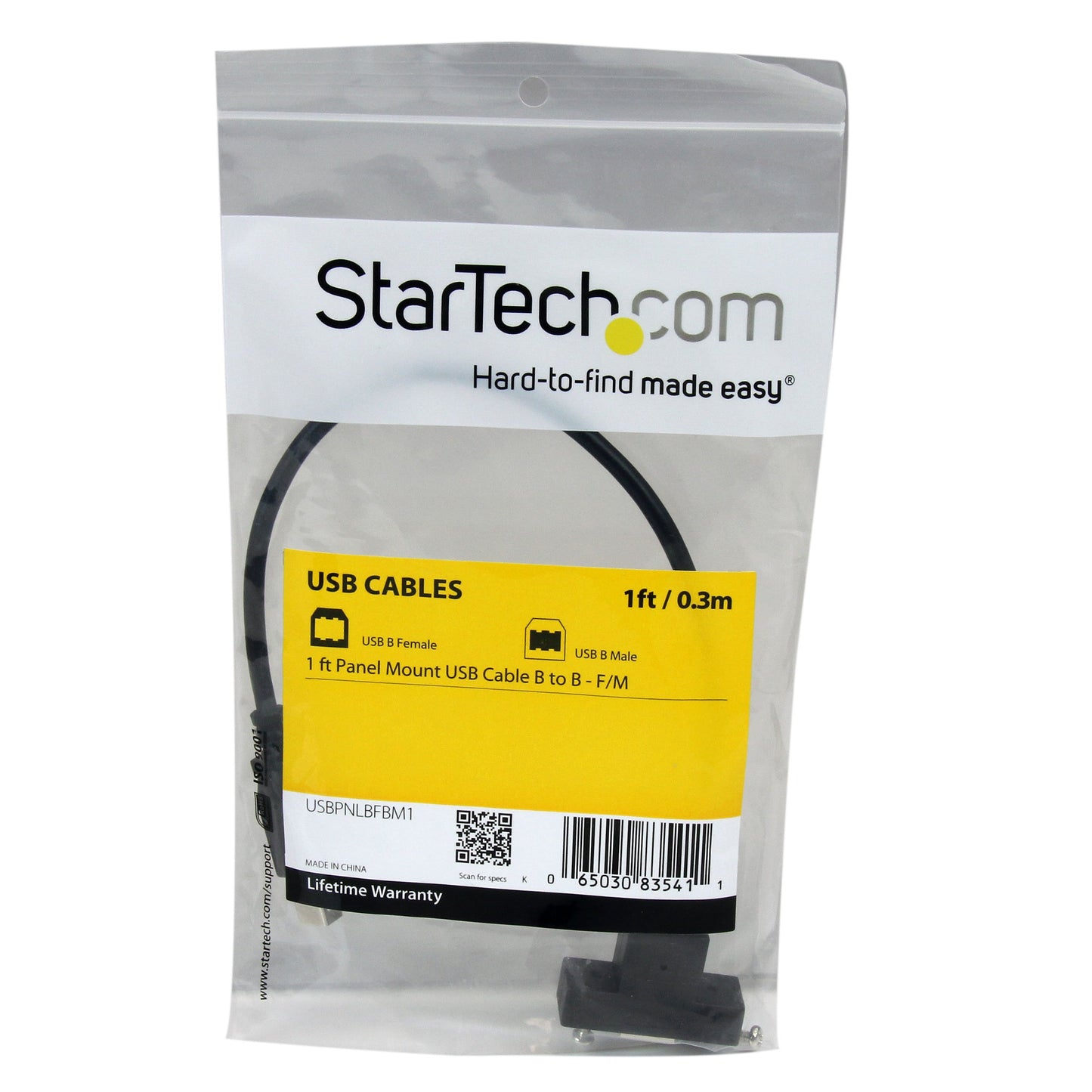 StarTech.com 1 ft Panel Mount USB Cable B to B - F/M - USB cable - USB Type B (F) to USB Type B (M) - USB 2.0 - 1 ft - molded, thumbscrews - black - USBPNLBFBM1