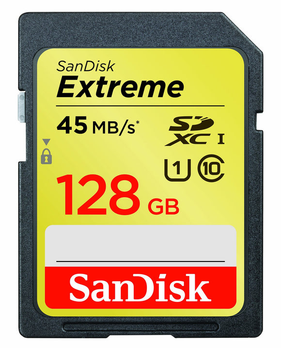 SanDisk Extreme 128GB SDXC UHS-1 Flash Memory Card Speed Up to 45MB/s- SDSDX-128G-X46 (Label May Change)