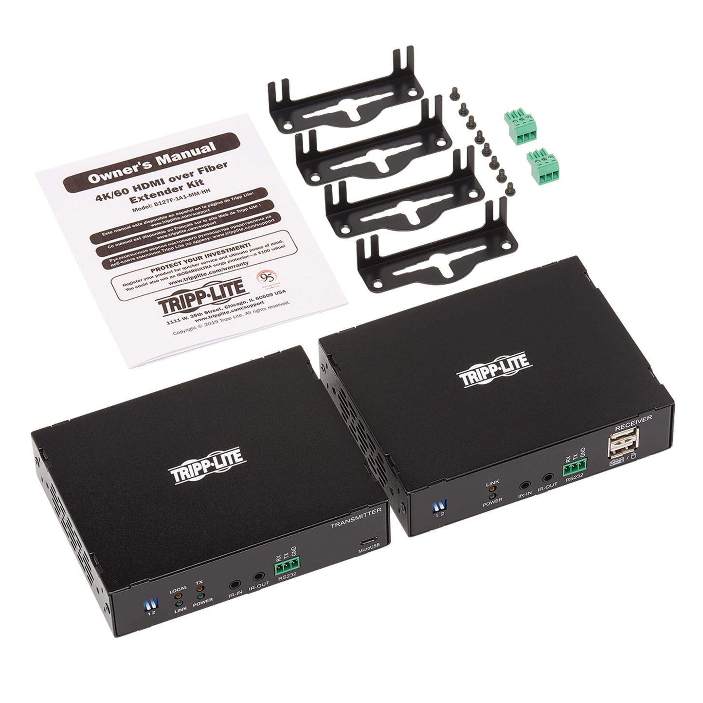 HDMI Over Fiber Extender Kit 4K @ 60Hz Ir USB Duplex MMF LC TAA