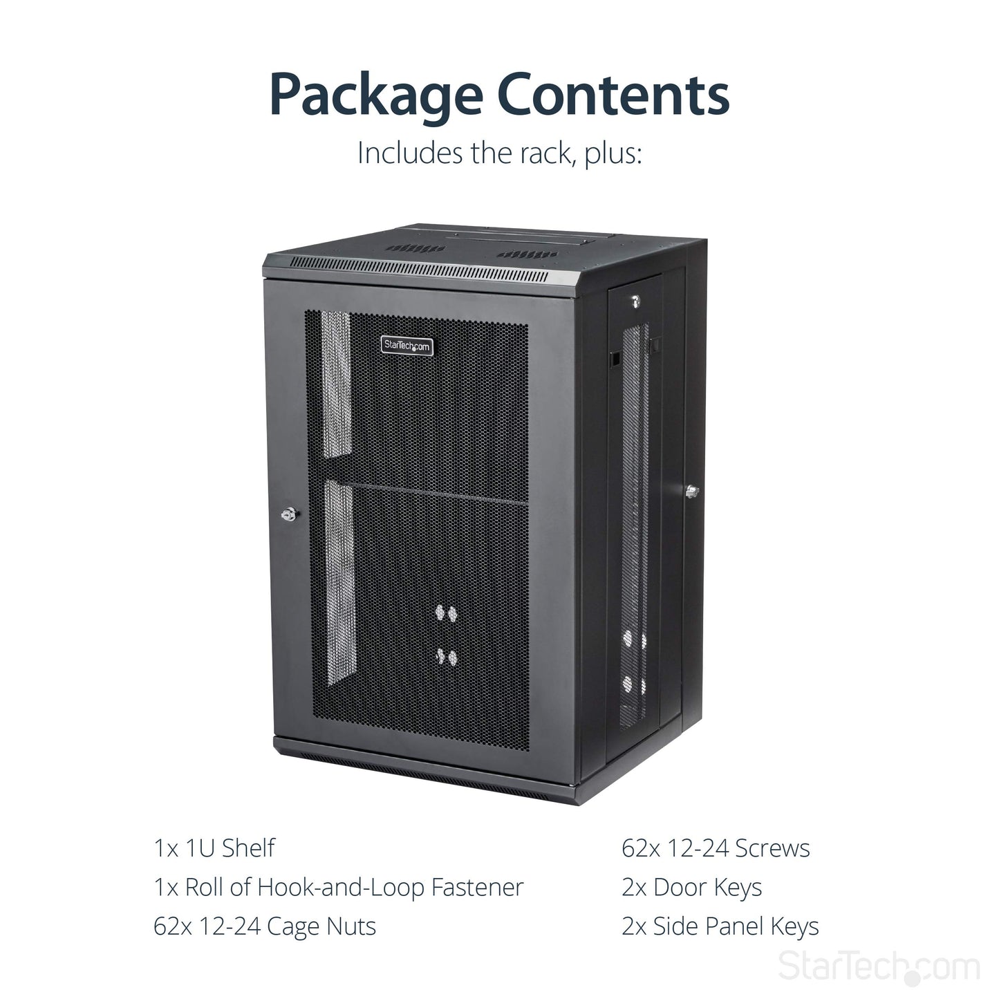 StarTech.com 18U Wall Mount Network Switch Cabinet - 4-Post Adjustable Depth (2" to 16") Fully Secure IT Cabinet w/ Cable Management 200lb / 90kg (RK1820WALHM)