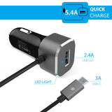 Press Play Single-Port Fixed Cable USB-c Car Charger - Black