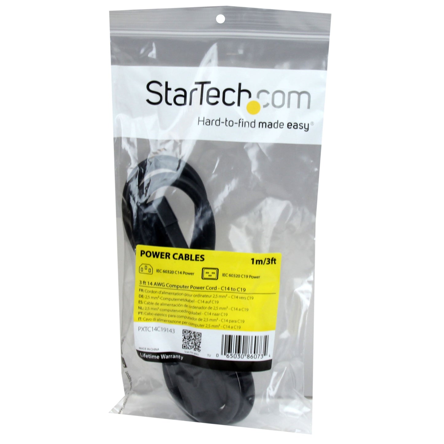 StarTech.com 3 ft Heavy Duty 14 AWG Computer Power Cord - C14 to C19 - 14 AWG Power Cable - IEC 320 C14 to IEC 320 C19 Power Cord (PXTC14C19143)
