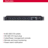 CyberPower PDU81004 Switched Metered-By-Outlet PDU, 100-240V/15A, 8 Outlets, 1U Rackmount