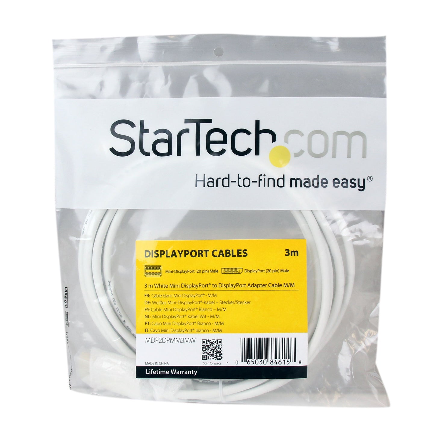 StarTech.com MDP2DPMM3MW 3m 10 ft White Mini DisplayPort to DisplayPort 1.2 Adapter Cable M/M - DisplayPort 4k with HBR2 Support - Mini DP to DP Cable