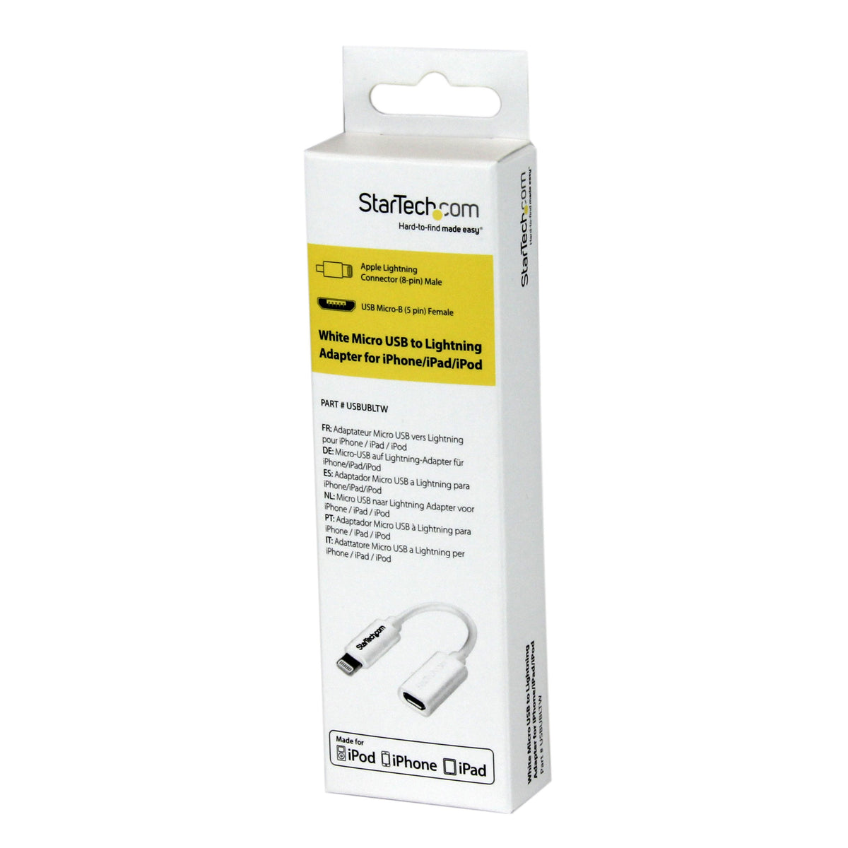StarTech.com White Micro USB to Apple 8-pin Lightning Connector Adapter for iPhone/iPod/iPad - Apple Lightning to Micro USB 2.0 Dongle (USBUBLTW)