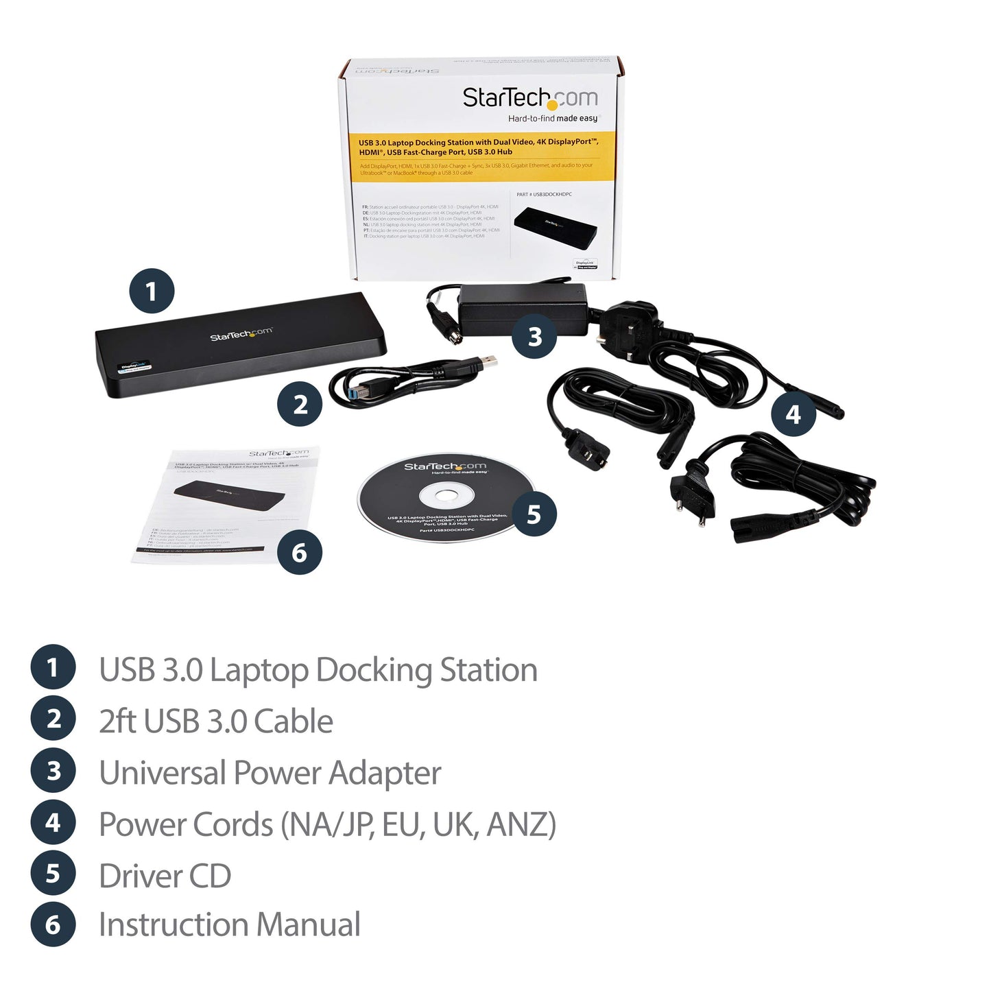 StarTech.com USB 3.0 Docking Station with HDMI and 4K DisplayPort - Dual Monitor Universal Docking Station - 4 USB Ports (USB3DOCKHDPC)