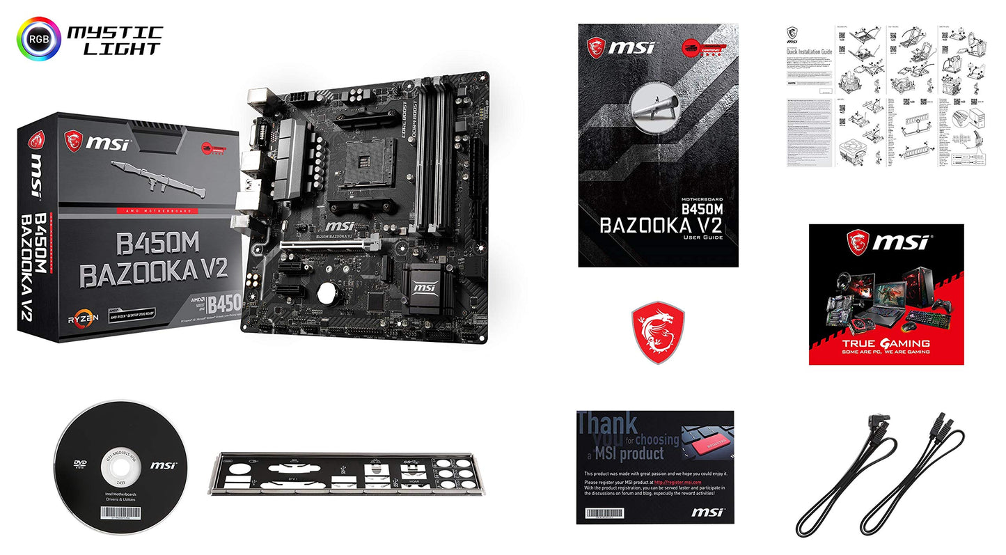 MSI Arsenal Gaming AMD Ryzen 1st and 2ND Gen AM4 M.2 USB 3 DDR4 DVI HDMI Micro-ATX Motherboard (B450M Bazooka V2)