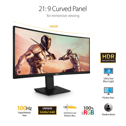 Asus TUF Gaming VG35VQ 35" Curved HDR Monitor 100Hz Uwqhd (3440 X 1440) 1ms FreeSync Eye Care DisplayPort HDMI USB HDR10