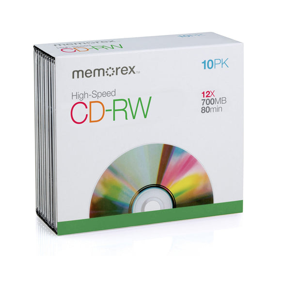 Memorex 32023417 700MB/80-Minute 12X CD-RW Media with Slim Jewel Cases, 10-Pack