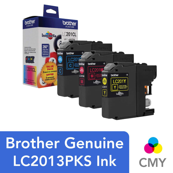 Brother Genuine Standard Yield Color Ink Cartridges, LC2013PKS, Replacement Color Ink Three Pack, Includes 1 Cartridge Each of Cyan, Magenta & Yellow, Page Yield Up to 260 Pages/Cartridge
