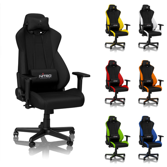 NITRO CONCEPTS S300 Gaming Chair - Stealth Black - Office Chair - Ergonomic - Cloth Cover - Up to 135kg Users - 90° to 135° Reclinable - Adjustable Height & Armrests