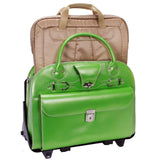 McKlein 96641 USA Roseville 15" Leather Fly-Through Checkpoint-Friendly Patented Detachable -Wheeled Ladies' Laptop Briefcase Green