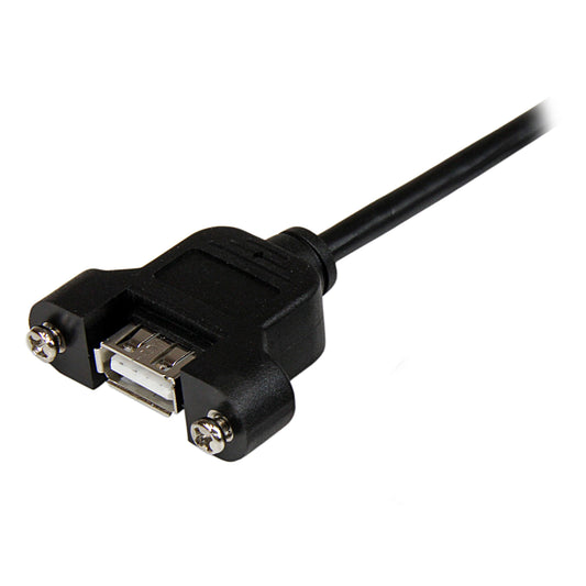 StarTech.com 1 ft Panel Mount USB Cable A to A - F/M - USB extension cable - USB (M) to USB (F) - USB 2.0 - 1 ft - molded, thumbscrews - black - USBPNLAFAM1