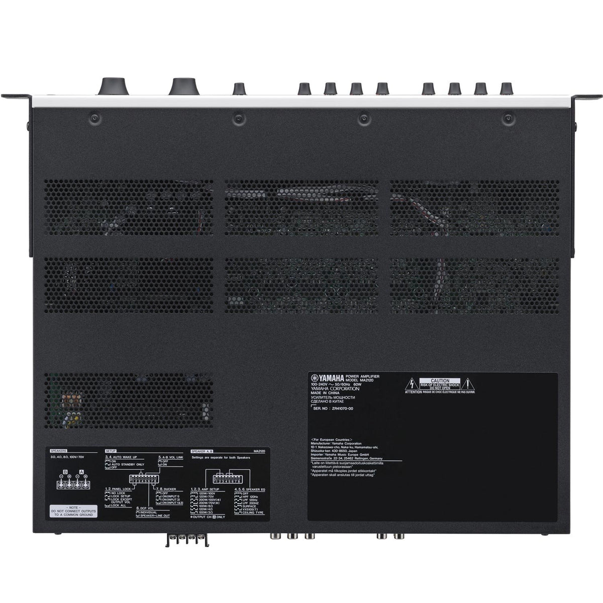 Mixer Amp with 2 Stereo Inputs and 6 Mic/Line Inputs. Output Eq and Crossover, C