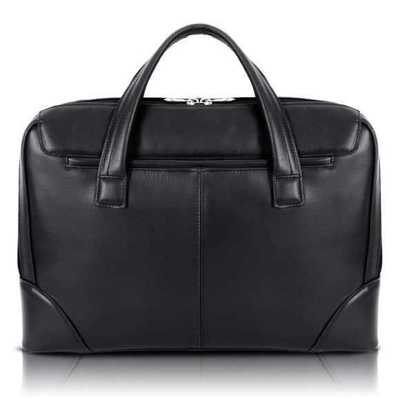 McKlein Harpswell, Top Grain Cowhide Leather, Dual Compartment Laptop Briefcase, Black (88565)