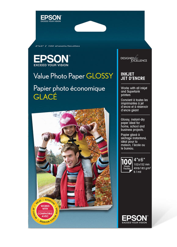 Epson S400034 Value Photo Paper Glossy 4 X 6, 100 Sheets Ink