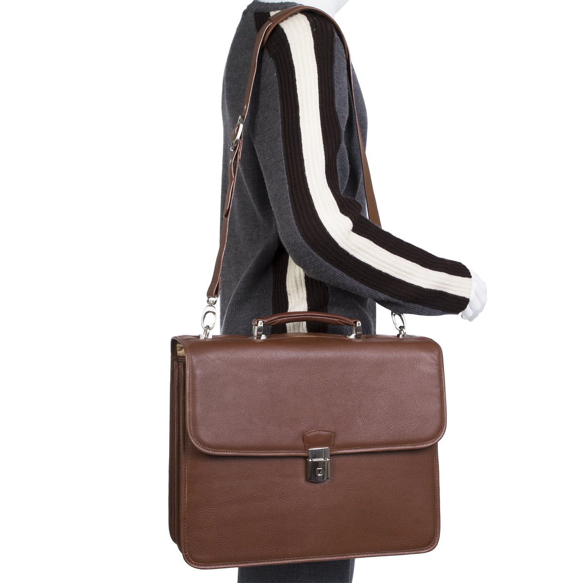 McKlein 15144 USA Ashburn 15.4"Leather Double Compartment Laptop Briefcase Brown