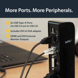 StarTech.com Dual Monitor USB 3.0 Laptop Docking Station with HDMI/DVI/VGA & 6xUSB Ports - Universal USB Dock for Mac & Windows - Black (USB3SDOCKHD)
