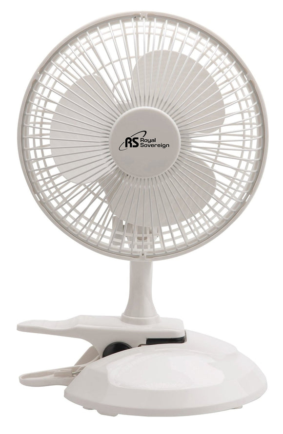 Royal Sovereign Clip-On Compact Desk Fan | Detachable Base Allows for Clipping On to A Desk or Free-Standing | 2 Speed Settings | Great for Cubicles, Offices, Shelves, and More.