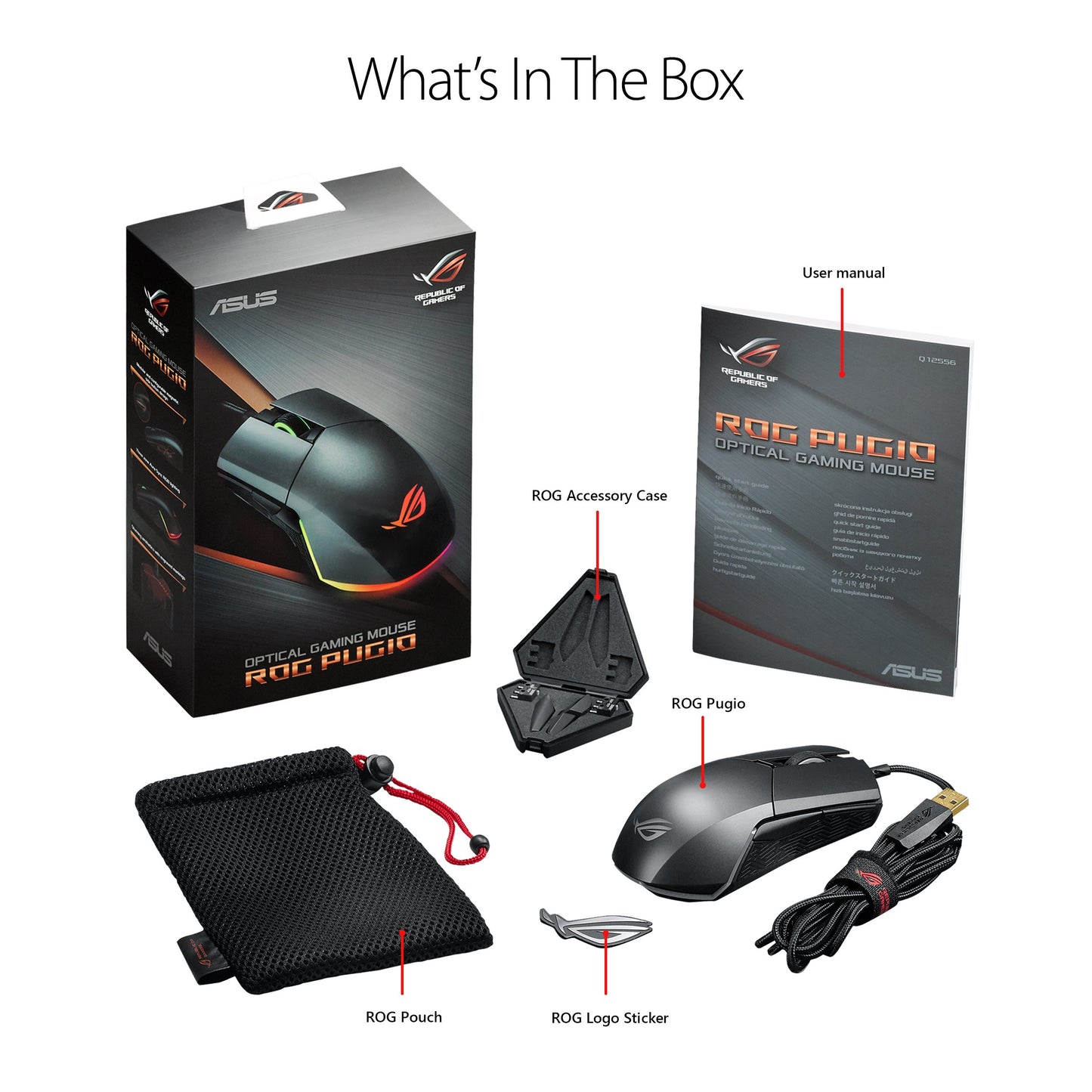 ASUS ROG Pugio Gaming Mouse Aura RGB USB Wired Optical Ergonomic Ambidextrous Gaming Mouse