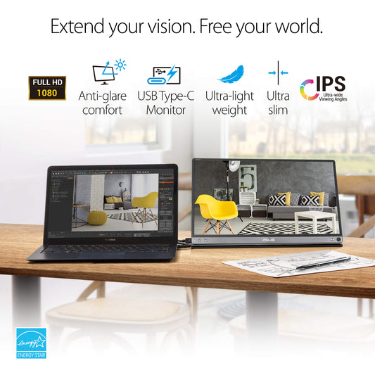 ASUS ZenScreen MB16ACM 15.6" Portable Monitor Full HD (1920 x 1080) IPS Eye Care USB Type-C Anti-Glare Screen