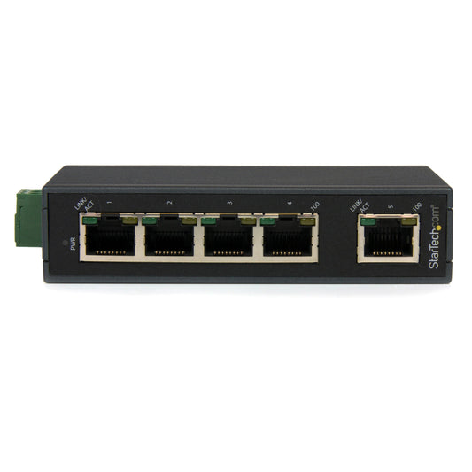 StarTech.com 5 Port Industrial Ethernet Switch - DIN Rail Mount - 10/100 Unmanaged Network Switch - IP30-rated - Energy-Efficient Ethernet (IES5102)