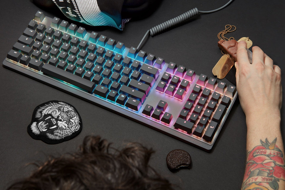 Mionix Wei PC and Mac RGB Mechanical Keyboard Silent-Great for Esports Made for Gamers and Artists-Quite Cherry Mx Red Switches-Durable USB Metal Keyboard Black/Grey-Replaceable Keycaps Pink/Red, Yellow, Blue/Turquise