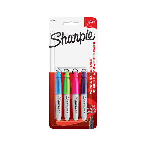 Sharpie MINI Marker Permanent, Permanent Marker Fine, 4-Carded, Assorted Inks (35108PP)