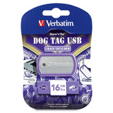 Verbatim 16GB Dog Tag USB Flash Drive, Violet 98672
