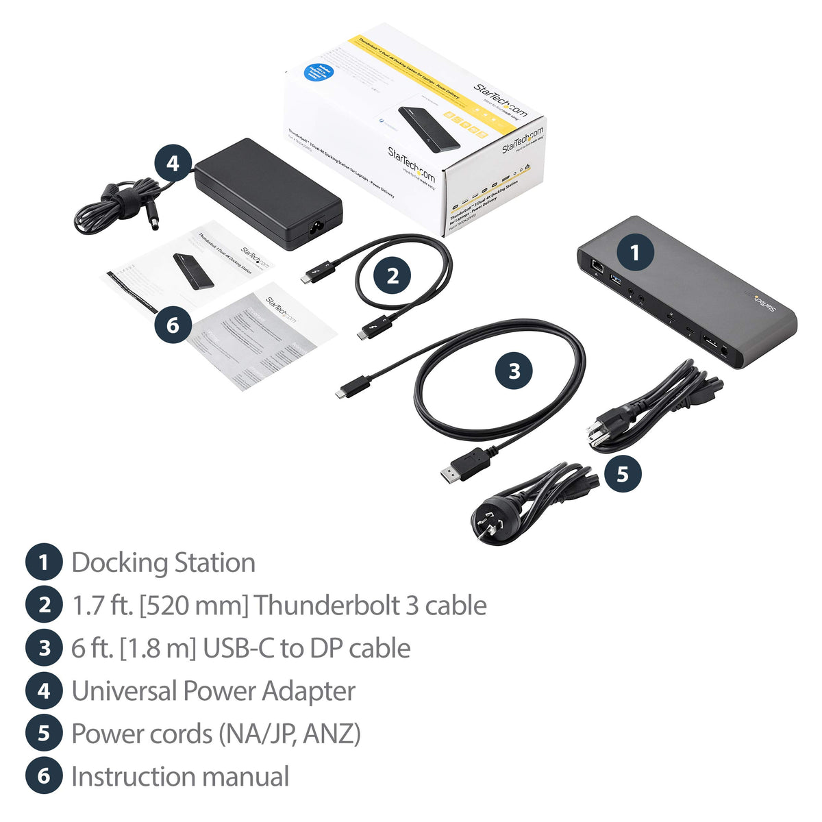 StarTech.com Dual 4K Monitor Thunderbolt 3 Dock with DisplayPort - 85 W Power Delivery + Charging - Mac & Windows (TB3DK2DPPD)