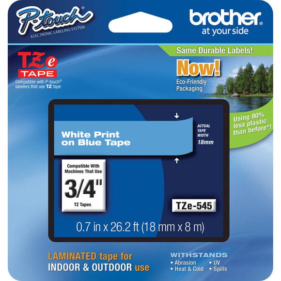 Brother 3/4 Inch x 26.2 Feet White on Blue for P-Touch (TZ545)