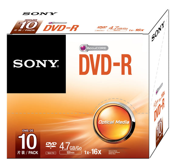 Sony 10DMR47SS 16x DVD-R 4.7GB Recordable DVD Media - 10 Pack