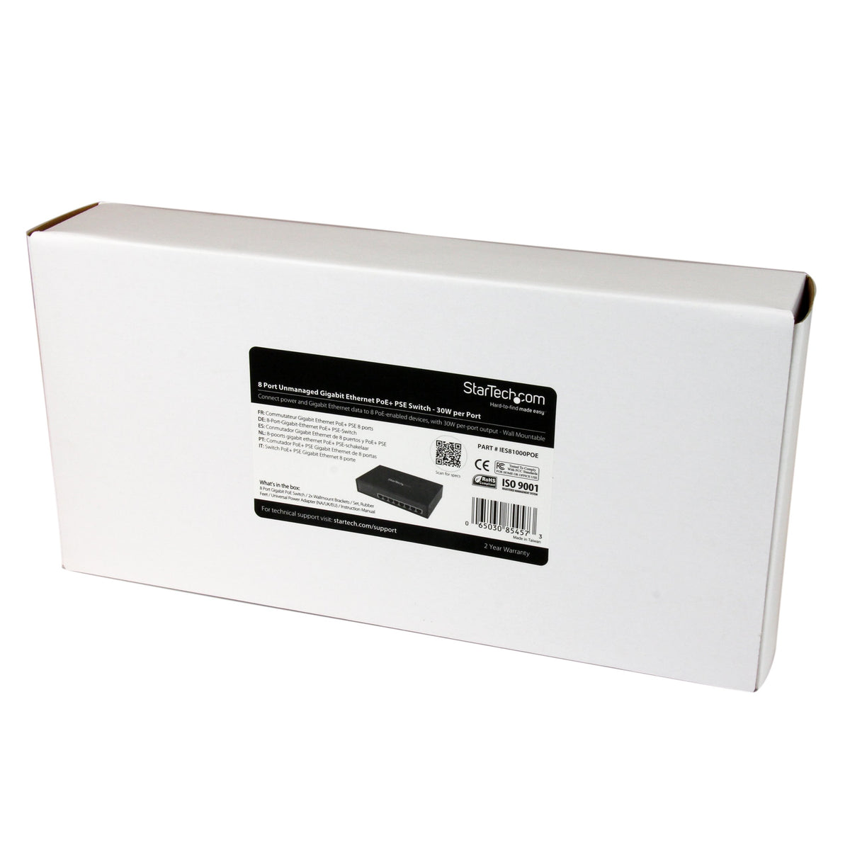 StarTech.com 8 Port Unmanaged Industrial Gigabit Power Over Ethernet Switch - 802.3af/at PoE+ Switch - Wall Mountable - PoE Network Switch (IES81000POE)