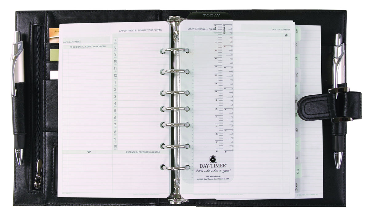 Day-Timer 6719968328 Soft Flex Vinyl Refillable Day Planner with Buckle Magnetic Closure, 1-Inch/7-Ring Fixture, 8.3x9.5-Inch, Black