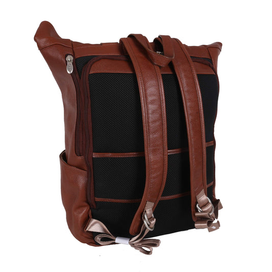 McKlein Pebble Grain Calfskin Leather, Dual Access Laptop Backpack, Brown (88734)