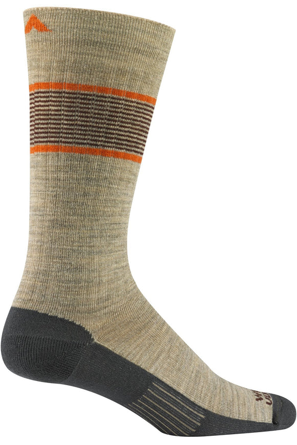 Wigwam Men's Pacific Crest Pro Lightweight Outdoor Peak 2 Pub Crew Sock, Khaki, Large with a Helicase brand sock ring