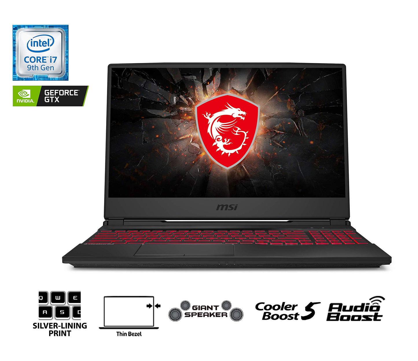 MSI GL65 9SD-057CA 15.6" FHD 120Hz Thin Bezel Gaming Laptop Intel Core i7-9750H GTX1660TI 16GB 512GB NVMe SSD Win10, Black